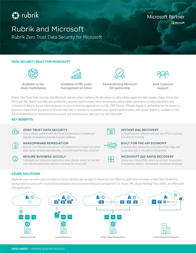 Datasheet Rubrik for Microsoft: Rubrik Zero Trust Data Security for Microsoft